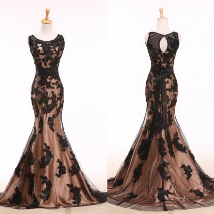 Black Tulle Applique Prom Dress, Long Mermaid Prom..