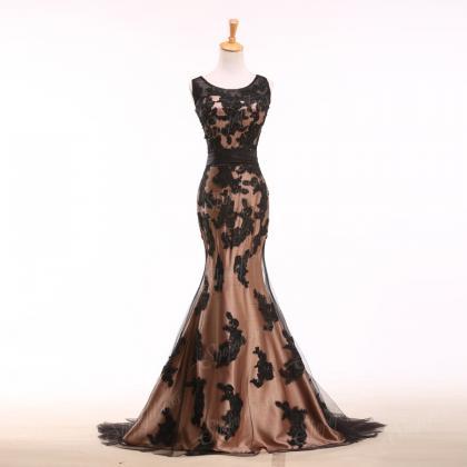 Black Tulle Applique Prom Dress, Long Mermaid Prom..