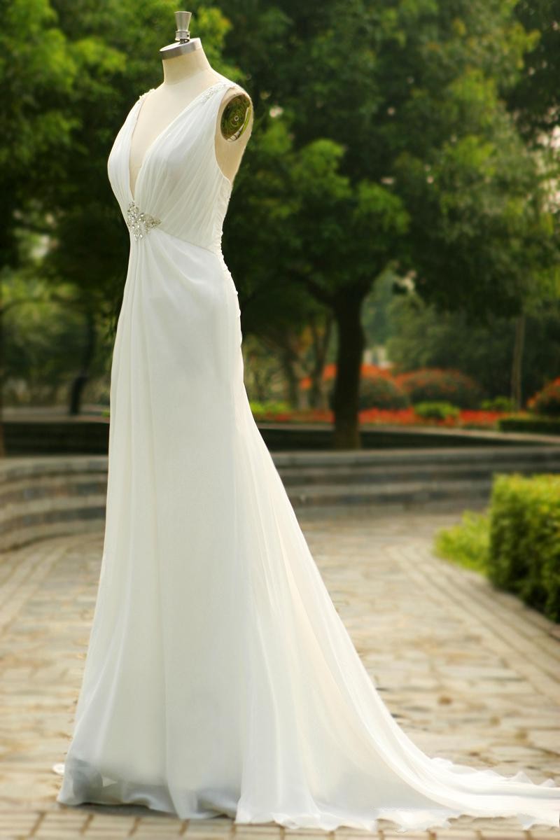 White/ Ivory Long Chiffon Wedding Dress A Line Sexy