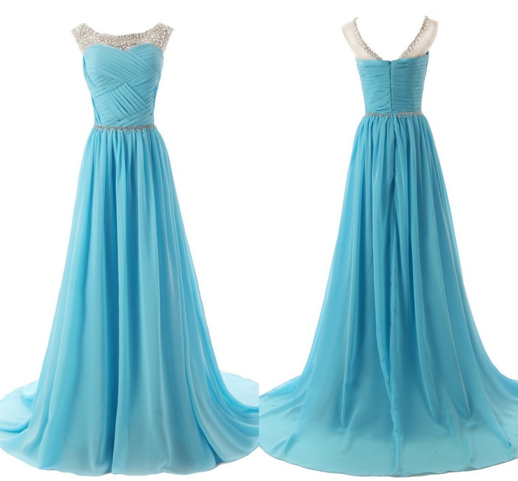 2015 Summer Style Ruched Chiffon Prom Dresses Long Beaded Party&special Occasion Dresses Floor Length Evening Dress Formal Dress